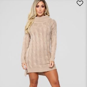 FashionNova drinking hot chocolate sweater dress